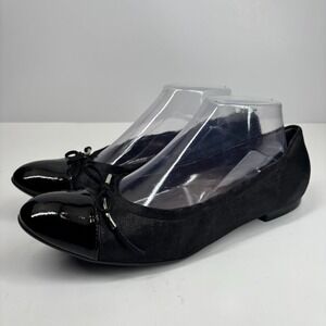 AGL Italy Women's US 10.5/EU 40.5 Black Leather Bow Cap Toe Ballet Flats N527068